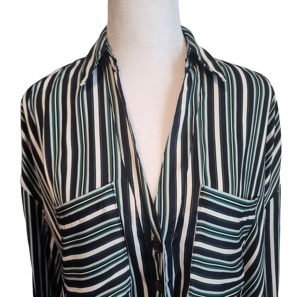 EUC Free People Blue Green Stripe Oversized Mad About You Button Down Shirt - Picture 4 of 15